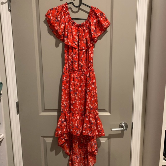 Red pink floral high low dress - Picture 3 of 4